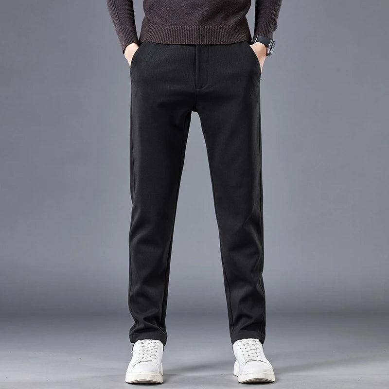 Threebooy  Fashion Slim Stripe Men's Pants Elastic Waist Business Suit Stretch Thick Korea Formal Trousers Male Brand Clothing 28-38