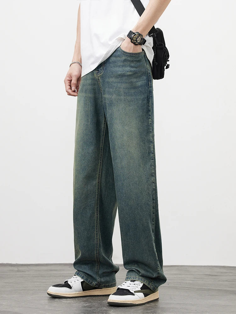 Threebooy  New Men's Straight Vintage Jeans Soft Lyocell Casual Trousers Personality High Quality Male Korean Fashion Baggy Denim Pants