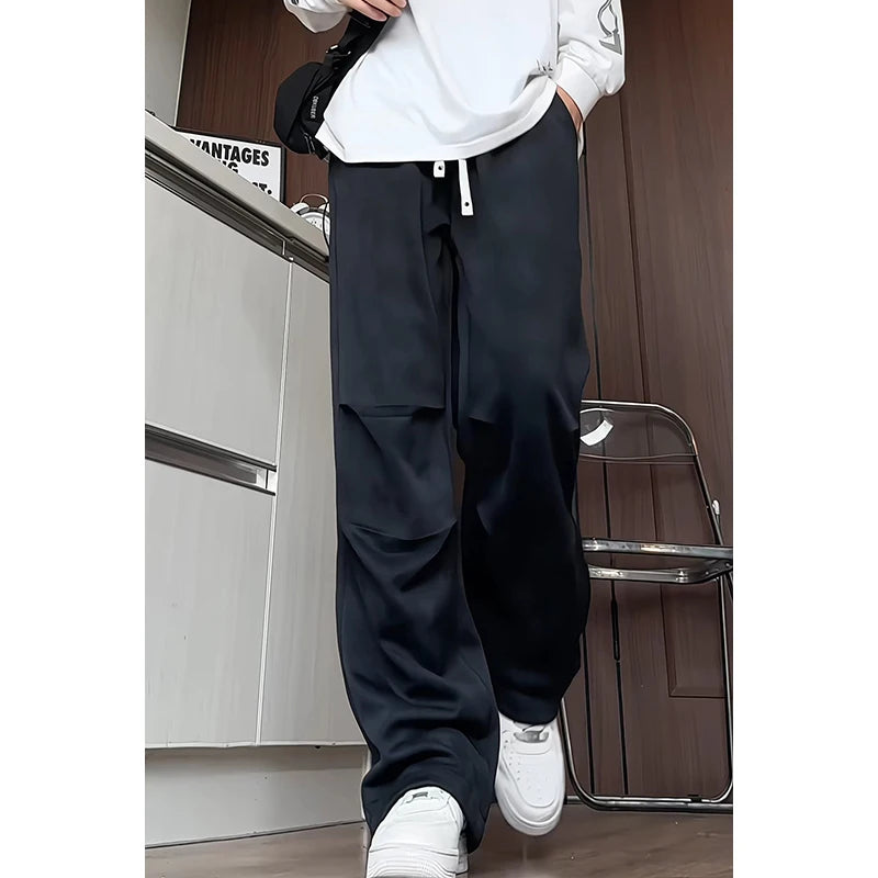 Threebooy  Unisex Straight Leg Loose Fit Casual Trousers Men Women Athleisure Pants Oversized Breathable Outdoor Daily Wear Elastic Waist