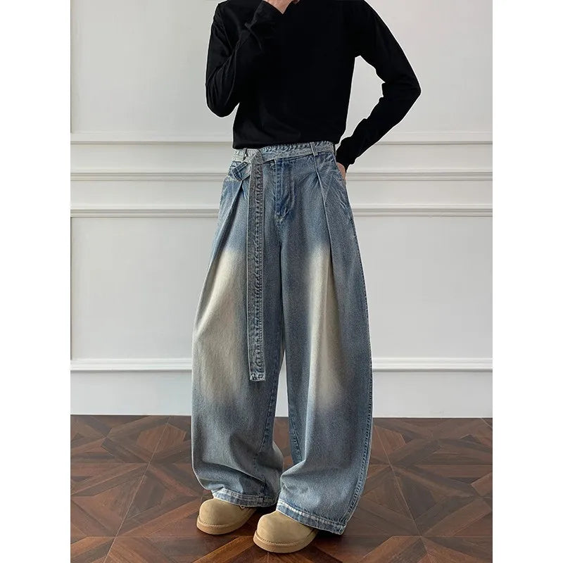 Threebooy Jeans men Wash Light Blue Relaxed Fit 2025 New Arrival High Quality Distressed Denim Pants Men Streetwear Fashion Youth Casual