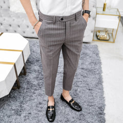 Threebooy Spring Formal Men's Suit Pants Fashion Casual Slim Business Dress Pants Male Wedding Party Work stripe Trousers Size 28-36