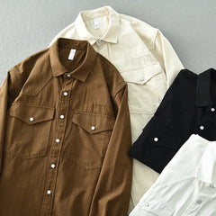 Threebooy Retro Washed Cotton Men's Shirts Spring Long Sleeve American Casual Blouses for Fashion Youth Man Work Wear Daily Tops