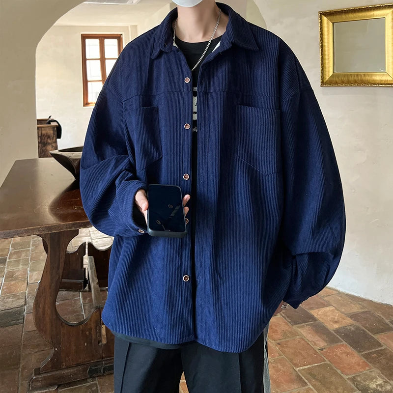 Threebooy Fashion Lapel Button All-match Solid Shirts Coats Men's Clothing Spring New Loose Casual Long Sleeve Tops Korean Shirt