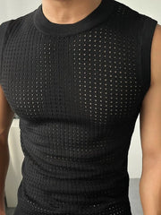 Threebooy  American Hardman Style Hollow out Knitted Men's Mesh Fishing Net Sleeveless Cover up Sweatshirt Version See through Vest Tank...