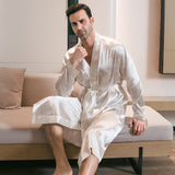 Threebooy Pajama men's spring and autumn silk thin style oversized pajamas long sleeved bathrobes ice silk bathrobes home clothing summer