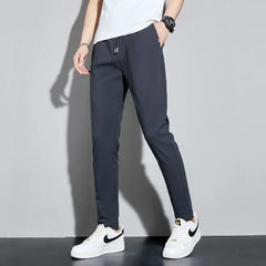 Threebooy  Ice Silk Trousers Trendy Straight Nine-point Men's Korean Casual Pants Slim Thin Pants Summer Small Feet New Style