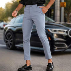 Threebooy  Suit Pants Men's Clothing High-quality Solid Color Ice Silk Men's Dress and Ankle Pants Elastic Slim Fit Business Formal Pants