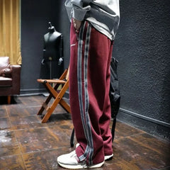 Threebooy Trousers Straight Men's Sweatpants Autumn and Winter Male Sports Pants Striped Cotton Elastic Wide Baggy Tracksuit Bottoms Retro