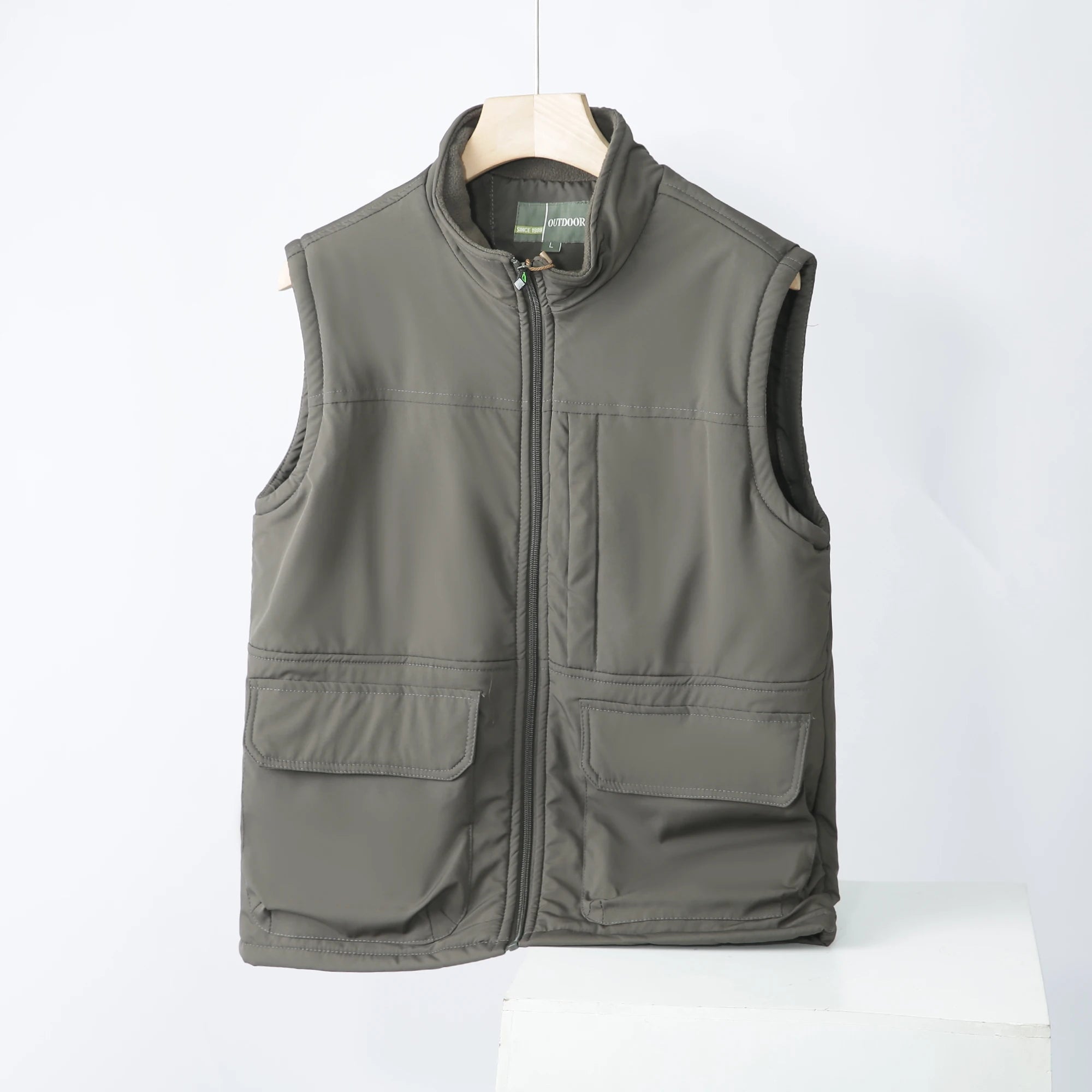 Threebooy Functional Workwear Vest Men Winter Outdoor Windproof Water-proof Plus Velvet Thickened Warm Standing Collar Fleece Waistcoat