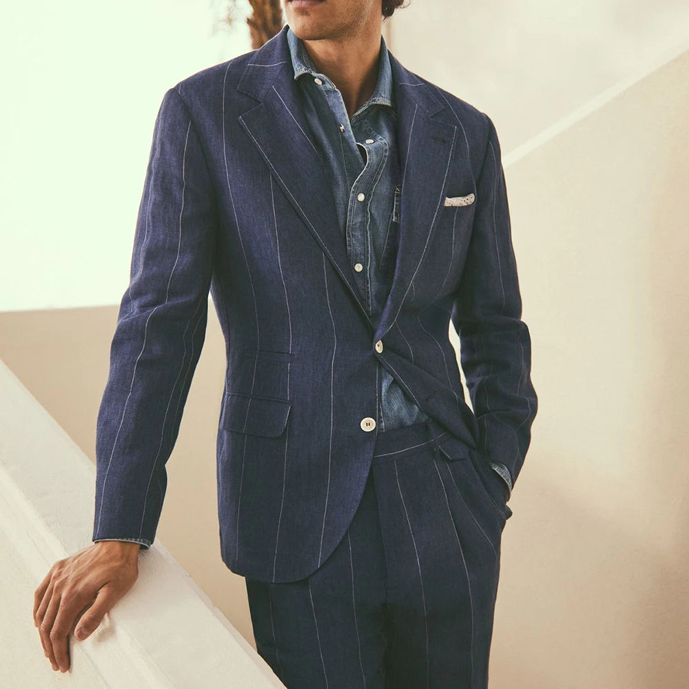 Threebooy  Modern Suits for Men Casual Over Wide Stripe Suit 2 Piece Male Set Daily Commute Streetwear Blazer Business Office Costume