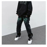 Threebooy  HIP HOP Letter Oversize Jeans Trendyol Youth Scratches Print Men Trends Clothes Woman Baggy Pants Korean Clothing Casual Streetwear