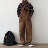 Threebooy Mens Japanese Workwear Style Casual Jumpsuit 2024 New Genderless Fashion Trend Loose Color Blocking Versatile Overalls Unisex