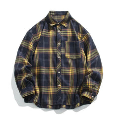 Threebooy Oversized Long Sleeved Shirt Men Retro Plaid Shirt Men Japanese Streetwear Loose Casual Shirt Mens Vintage Shirts Plus Size 5XL