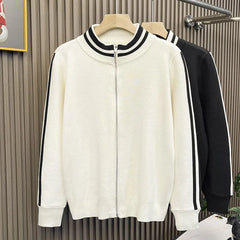 Threebooy  New Korean Fashion Men Cardigan Coat Light Luxury Trendy Knit Zipper Long Sleeve Sweater Jackets High Quality Patchwork Knitwear