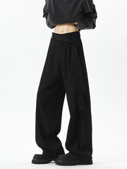 Threebooy  Neapolitan Black Knife  Casual Pants Men's Slanted Belt Drapey High-End Feel Wide Leg Straight Cut Everyday Trousers