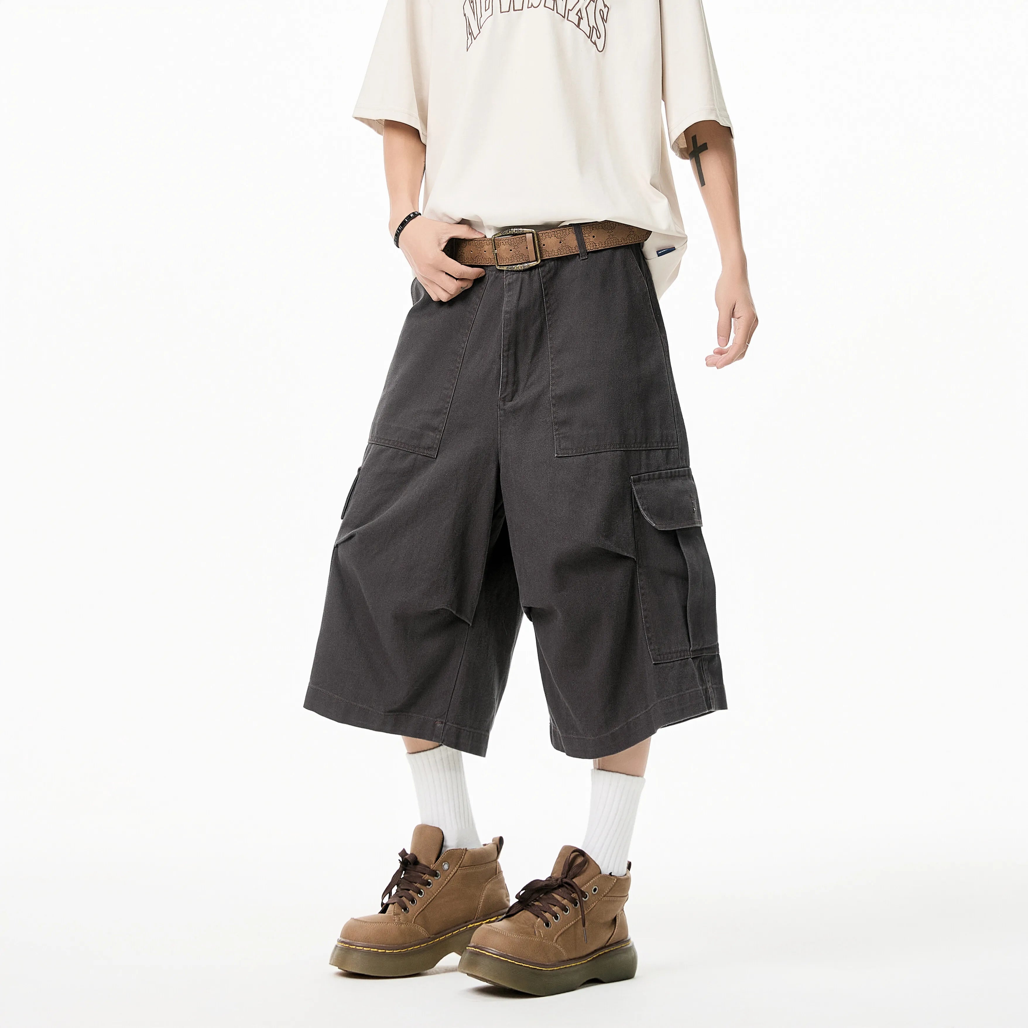 Threebooy Mens Cropped Casual Pants Loose New Cotton Cargo Multi Pocket Workwear Summer Outdoor Utility Stretch Comfort Relaxed Fit