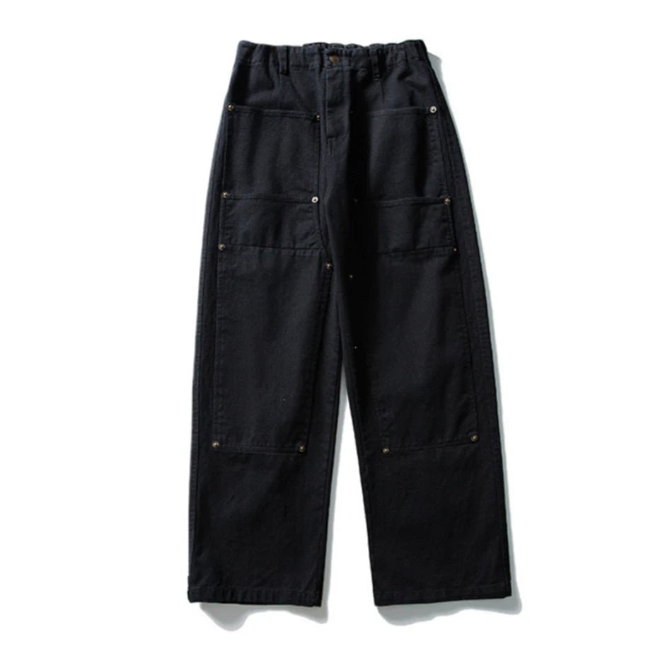 Threebooy Mens Pockets Cargo Pants Cotton Casual Trousers Men Streetwear Wide Leg Vintage Japan Style Cityboy Baggy Logging Pants Male