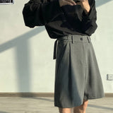 Threebooy Summer Grey/Black Suit Shorts Men Fashion Society Mens Dress Shorts Korean Style Loose Straight Shorts Mens Casual Shorts M-XL