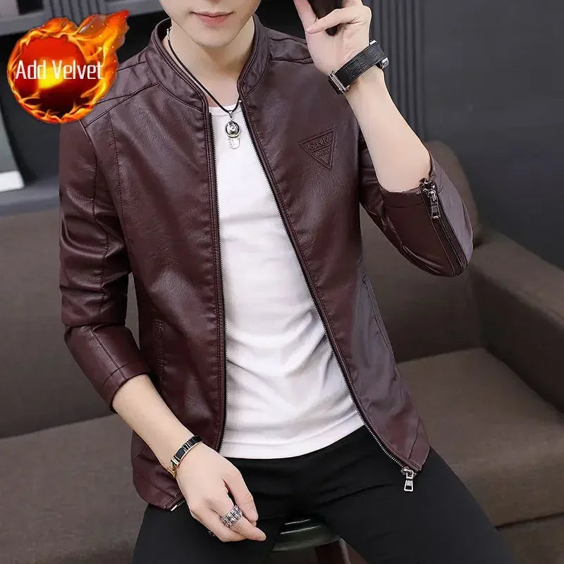 Threebooy Casual Male Leather Blazer Black High Quality Clothing Handsome Original Coat Luxury Designer Simple Breasted Men's Suit Jackets