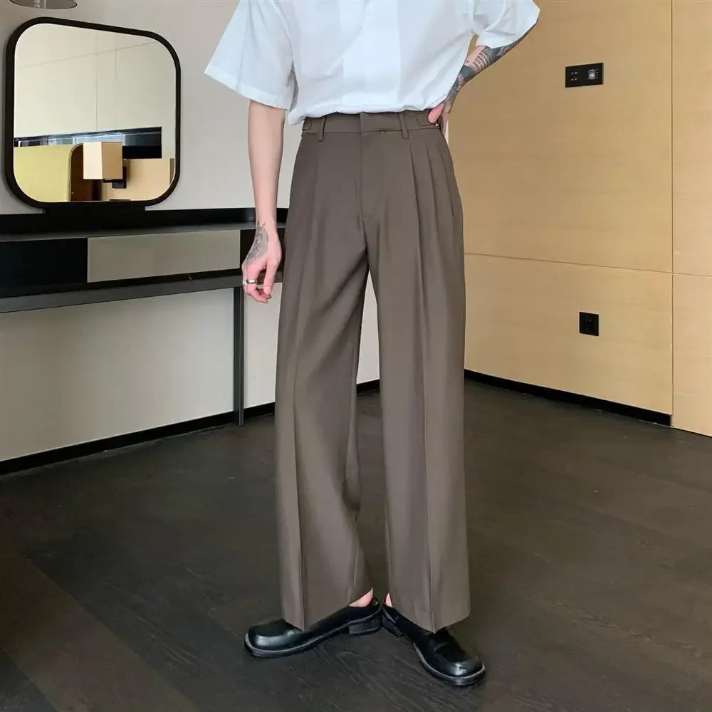 Threebooy  Men Suits Pants Wide Leg Black Pleated Baggy Summer 2024 Fashion Stylish Trousers for Men Korean Style Clothes Classic New in Up