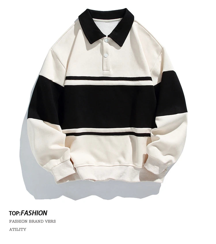 Threebooy 2025 Men Sweatshirts Stand Collar Oversize Splice Pullover Harajuku Unisex Streetwear Autumn Casual Hoodies