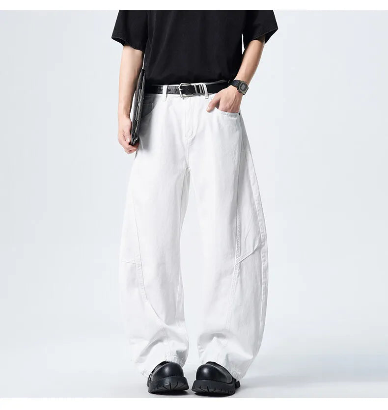 Threebooy Mens Loose Fit Patchwork Wide Leg Washed Jeans Vintage Denim Pants Casual Streetwear Comfort Trendy Baggy Trousers Hip Hop