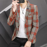 Threebooy  New Men's Suit Jacket Spring Autumn Street Men's Plaid Suit Jacket Casual Business Brand Clothing Men Slim Blazer Masculino