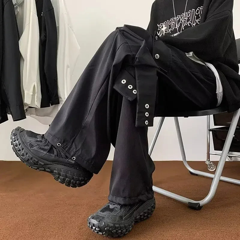 Threebooy  Fashionable Trendy Artistic Solid Color Straight-leg Casual Pants Loose Hip Hop Style For Men Spring Autumn Youth Trend