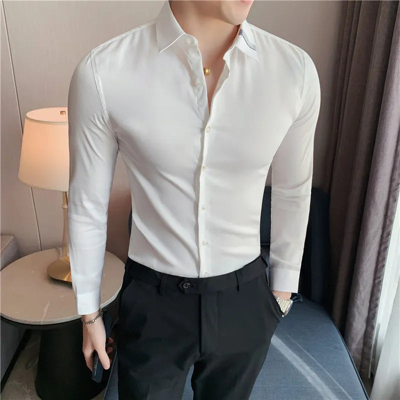 Threebooy  Cheap Business Men Shirt Brand Fashion Long Sleeve Shirt Men All Match Slim Fit Striped Shirts Men Formal Wear Blouse Homme