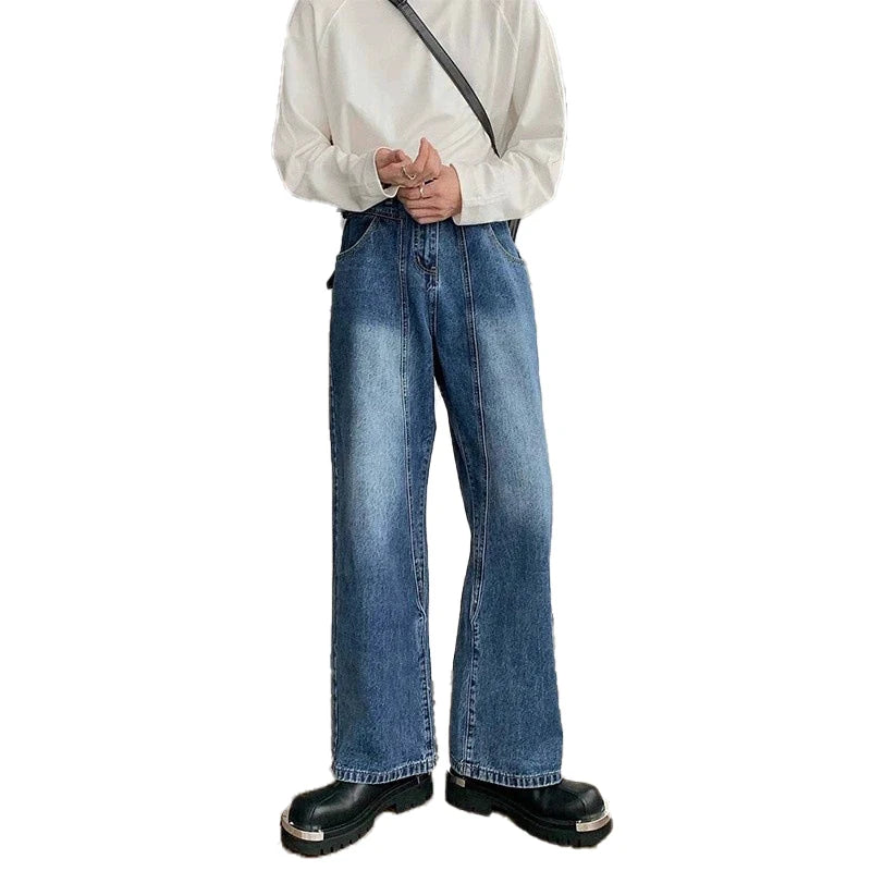 Threebooy  New Korean Cleanfit Male Jeans Luxury Naples High Waist Wide Legs Denim Pants Fashion Solid Color Retro Premium Elegant Trousers