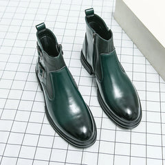 Threebooy  Luxury Brand High-end Green Men's Banquet Dress Boots British Style Pointed Men's Genuine Leather Shoes Versatile Ankle Boots