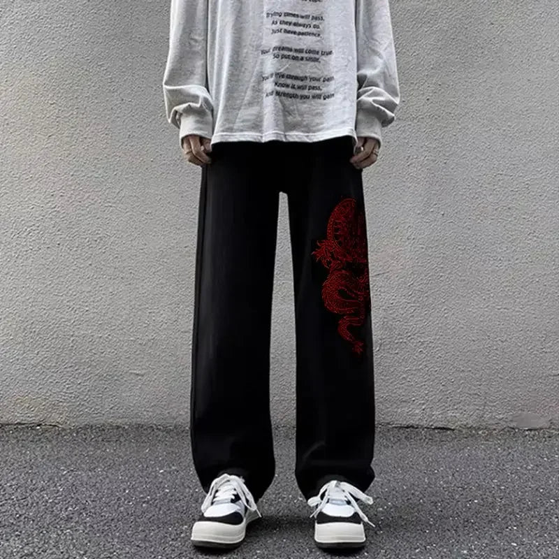 Threebooy Y2k High Street New Style Dragon Pattern Embroidery Baggy Jeans Retro Hip Hop Casual High Waisted Jeans Men and Women Streetwear