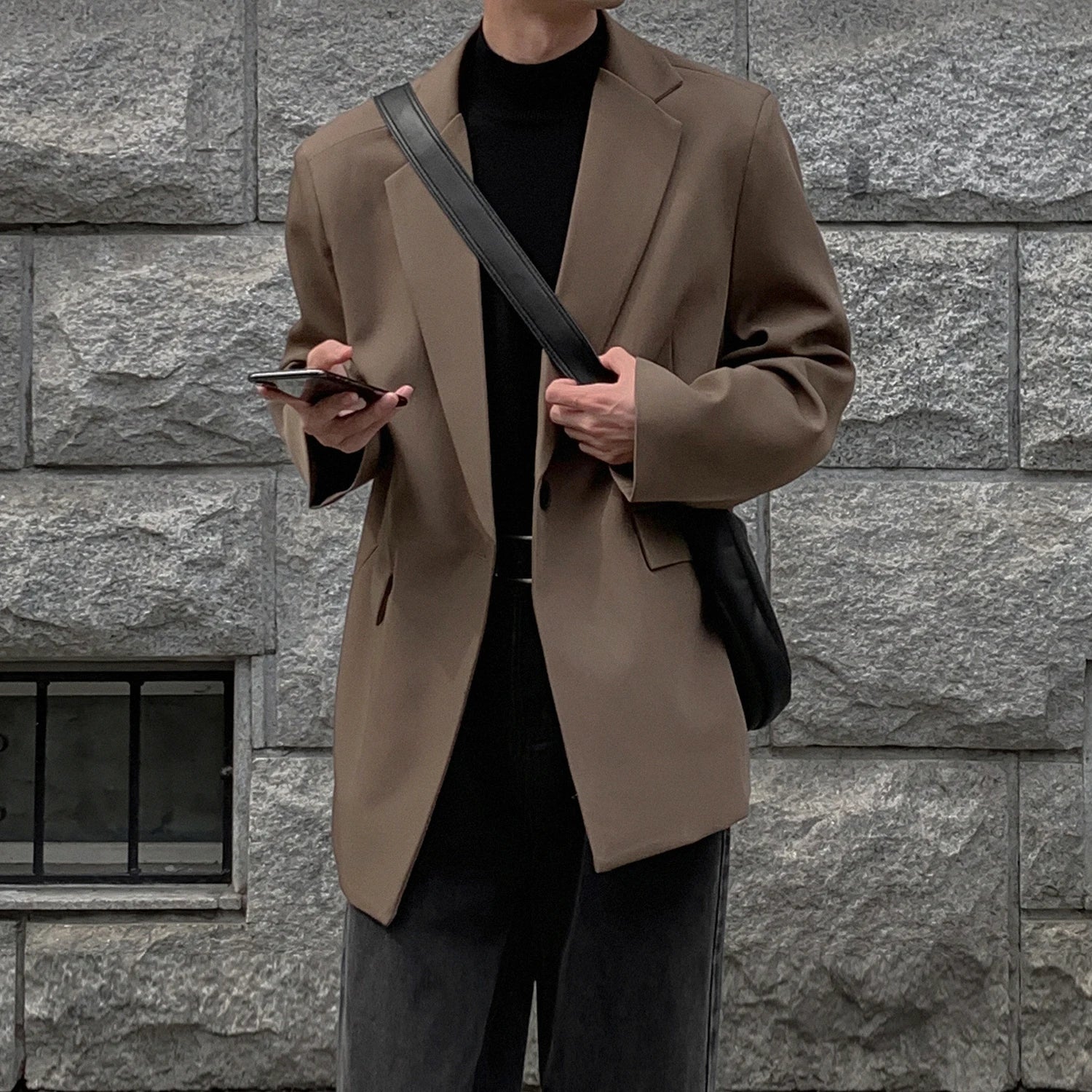 Threebooy Oversized Korean Style Men's Loose Casual Small Suit, Men's 2024 Autumn New Padded Shoulder Suit Jacket Unisex Top