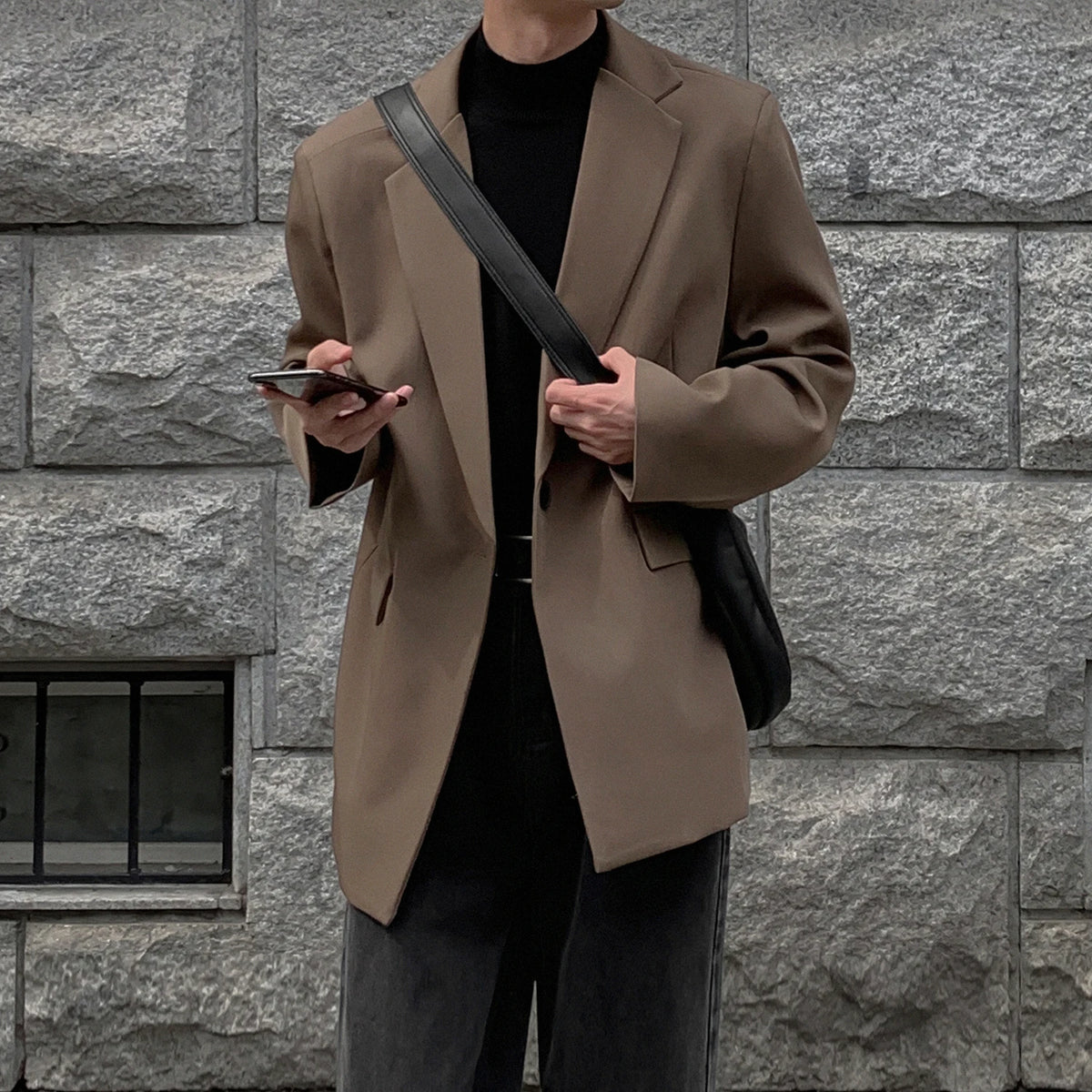 Threebooy Oversized Korean Style Men's Loose Casual Small Suit, Men's 2024 Autumn New Padded Shoulder Suit Jacket Unisex Top