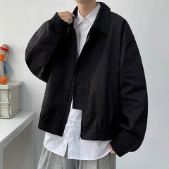 Threebooy Spring Short Workwear Coat Men's China-Chic Functional Trench Coat Loose Personality Casual Handsome Lapel Windbreaker Jacket