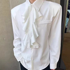 Threebooy  Men Ruffled Collar Vintage Shirt Autumn Streetwear Fashion Retro Elegant Top City Boy Lightweight Breath Long Sleeve Shirt
