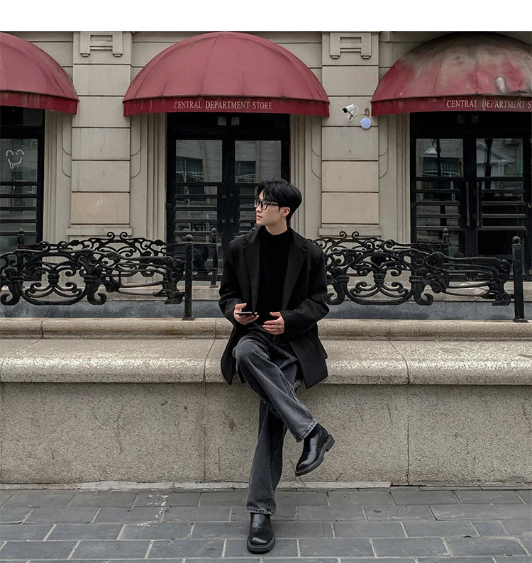 Threebooy Oversized Korean Style Men's Loose Casual Small Suit, Men's 2024 Autumn New Padded Shoulder Suit Jacket Unisex Top