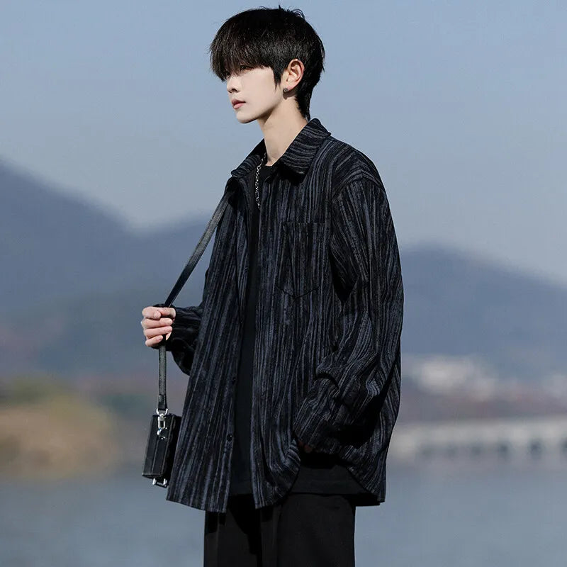 Threebooy  Long Sleeve Shirts Striped Spring outdoor Fashing New Breathable Hiking Work Shirt Casual Button Down Shirt with Pocket