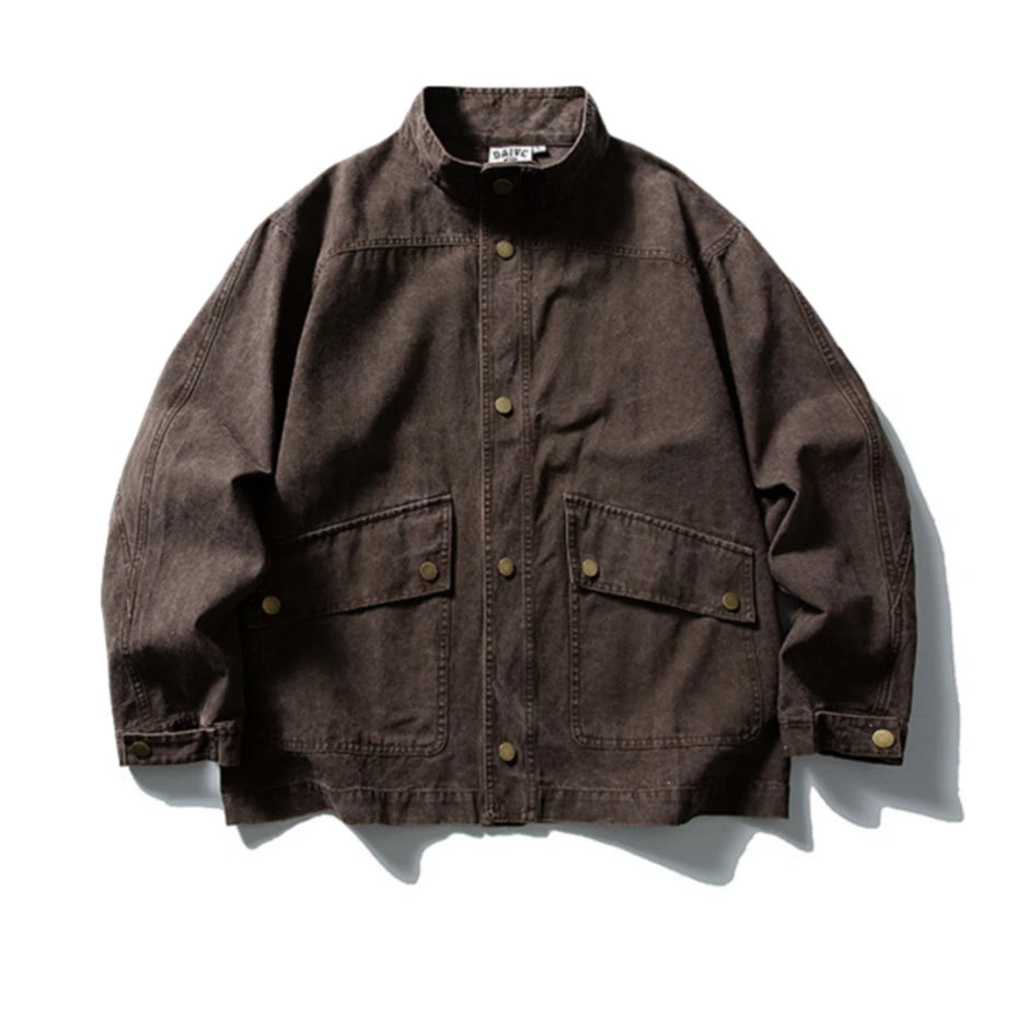 Threebooy Vintage Large Pockets Cargo Jackets Mens Streetwear Punk Y2k Casual Coats Harajuku Loose Hip Hop Japan Style Jackets Male
