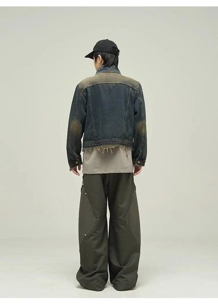 Threebooy Vintage Denim Jacket Man Woman Short Zipper Single Breasted Cowboy Crop Coats Blue Washed Stand Collar Unisex Jeans Outerwear
