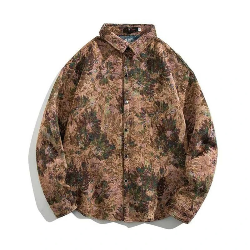 Threebooy Colored Numb Ethnic Style Shirt Men Weaving and Embroidered Spring and Autumn Retro Hong Kong Style Shirt Jacket