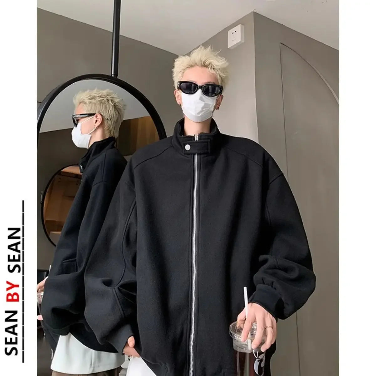 Threebooy Simple Solid Color Sweatshirt Stand Up Collar Woolen Jacket for Boys Girls Spring Autumn Loose Versatile Hoodie Hip Hop Coat