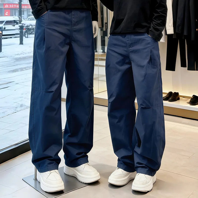 Threebooy  Red Folded Knife Men's Casual Pants Summer Thin American Retro Straight Tube Workwear Loose Fit Casual Trousers