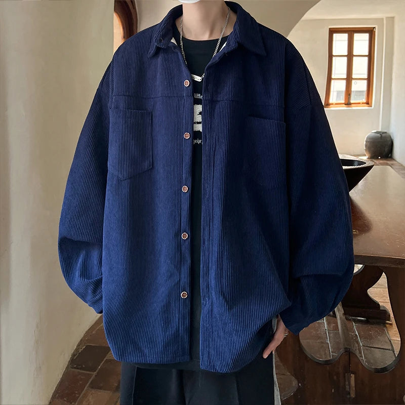 Threebooy Fashion Lapel Button All-match Solid Shirts Coats Men's Clothing Spring New Loose Casual Long Sleeve Tops Korean Shirt