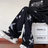 Threebooy American High Street Vibe Style Pants Trend Black Design Sense Tie Dyed Jeans Men'S Hiphop Straight Pants