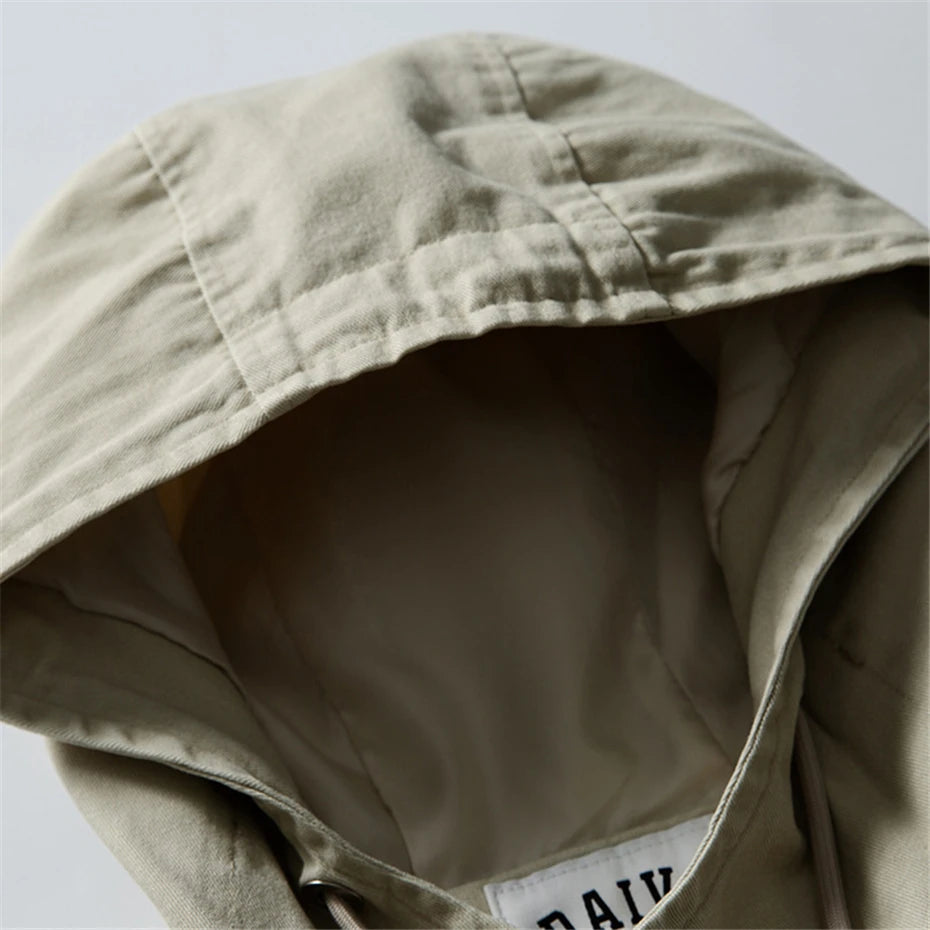 Threebooy Vintage Hooded Cargo Jacket Mens Streetwear Punk Y2k Casual Coats Oversized Harajuku Loose Pockets Japan Style Jackets Male