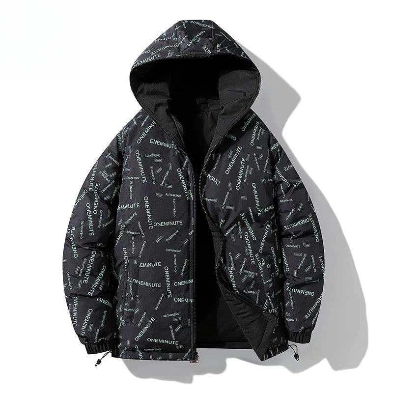 Threebooy Korean Hip Hop Winter Parkas Thickened Warm Padded Coat Youth Trendy Bread Jacket Two Sides Wearing Jacket Cityboy Hooded Wear