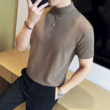 Threebooy New Style Men's Summer High Quality Short Sleeve T-shirts/Male Slim Fit Fashion Half Turtleneck Fashion T-shirts 4XL-M