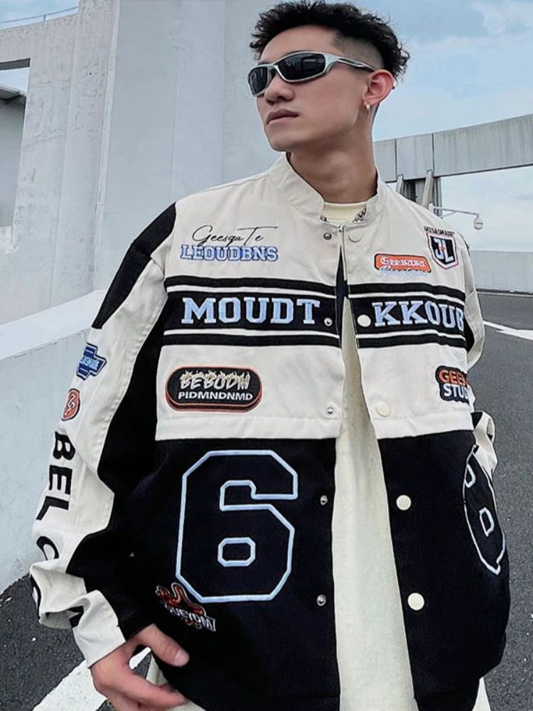 Threebooy American Retro Racing Jacket Handsome Detachable Function Racing Suit Jacket Men Loose Niche Button Up Baseball Uniform