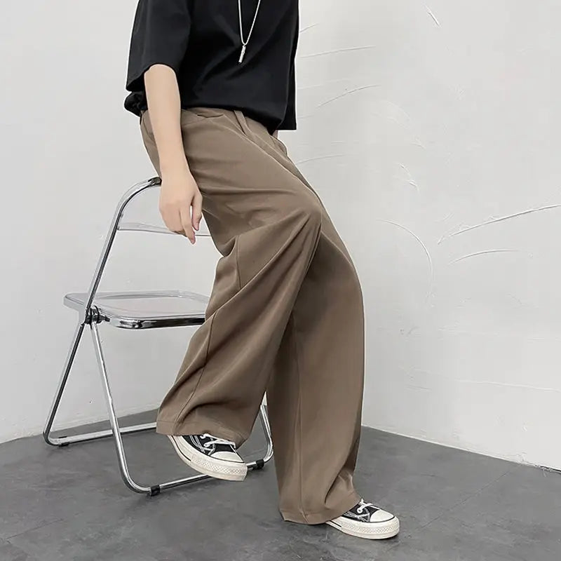 Threebooy Trousers For Men Brown Fluid Draped Baggy Stylish Tailoring Summer 2024 Man Suits Pants Clothing Premium Thin Casual Up